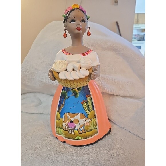 Lupita NAJACO Ceramic Figurine Doll Mexican Folk Art Holding Basket Of Food - Picture 1 of 9